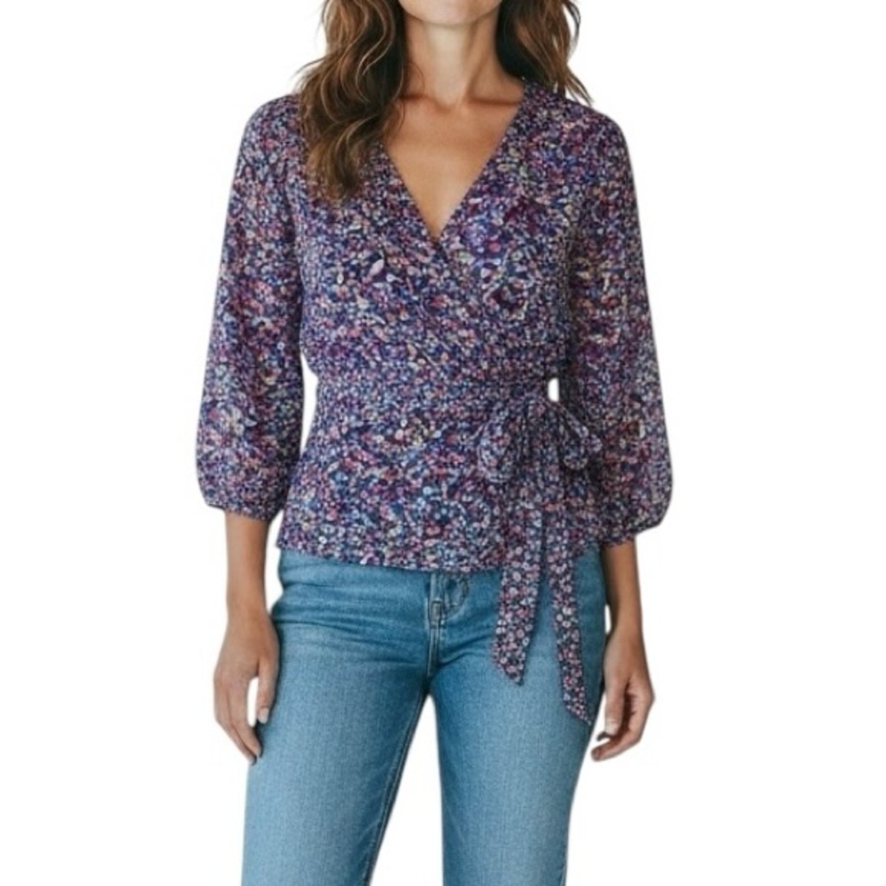 ALLISON MORGAN Multicolor Abstract Wrap Top Size XL Front Tie Boho Chic Blouse